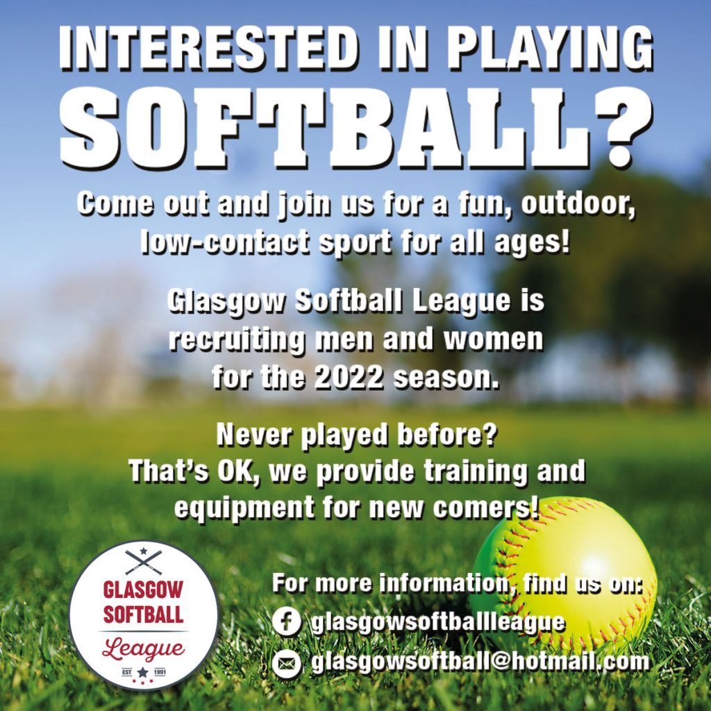 Wanted new players for outdoor 2022! Glasgow Softball League